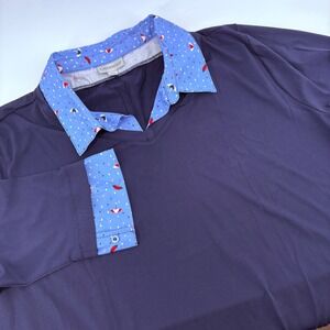 Catherines Womens 3X Navy Blue Long Sleeve Collared Shirt Umbrella Print